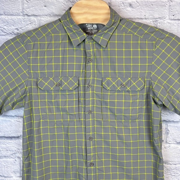Mountain Hardwear Men Gray Check Short Sleeve Outdoor Fishing Button Sz Medium - Picture 4 of 7